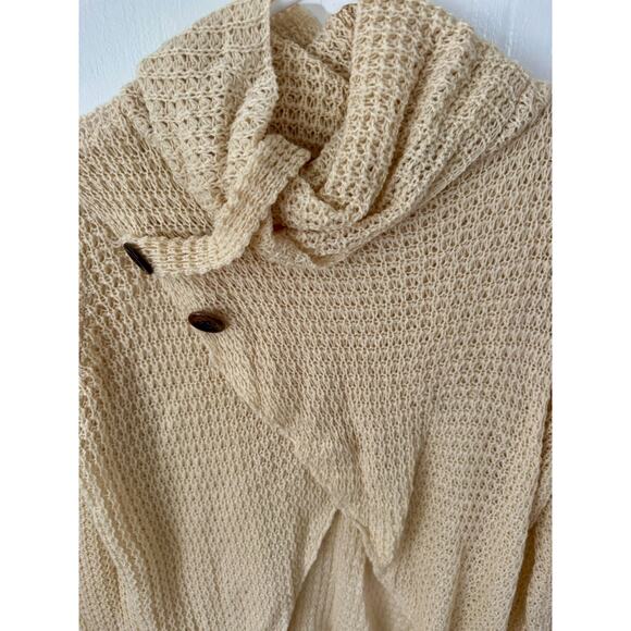 Women's Khaki Waffle Knit Cowl Neck Cover Up Sweater Size Large - Picture 2 of 9